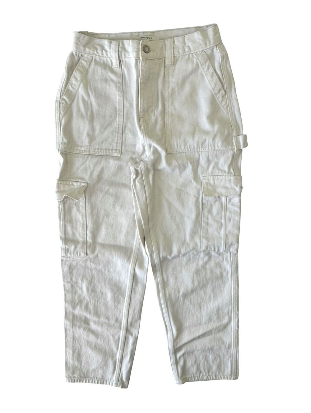 PacSun High Rise Carpenter Pants Women’s 27 White Denim Utility Cargo Y2K Jeans